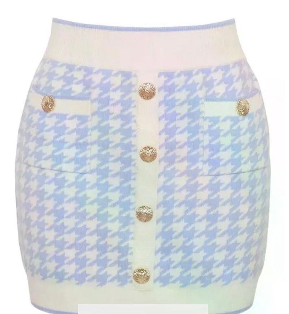 Cara Cara Bodie Mini Skirt in Houndstooth Blue NWT Size Medium